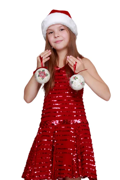 Little girl in Santa hat — Stock Photo, Image