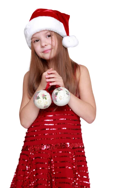 Κοπέλα που κρατά τη διακόσμηση Χριστουγέννων — Φωτογραφία Αρχείου