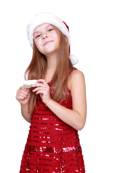 Girl holding Christmas decoration — Stock Photo, Image