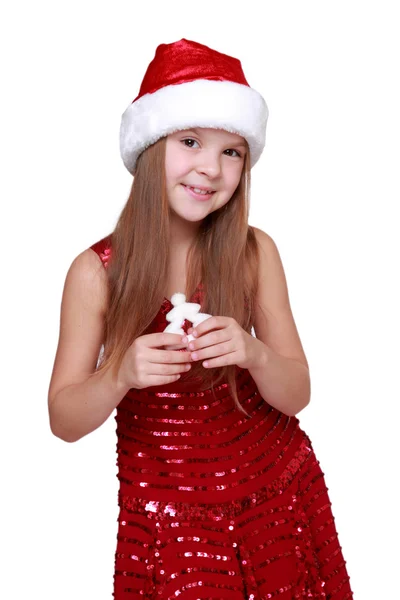 女孩举行圣诞装饰 — 图库照片