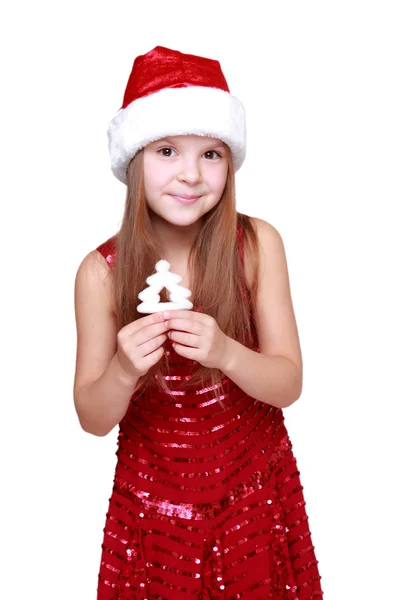 Flicka håller Juldekoration — Stockfoto
