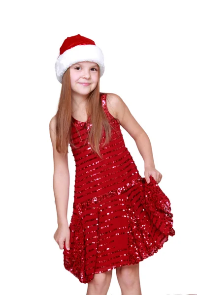 Girl in a fancy red dress — Stock Photo, Image