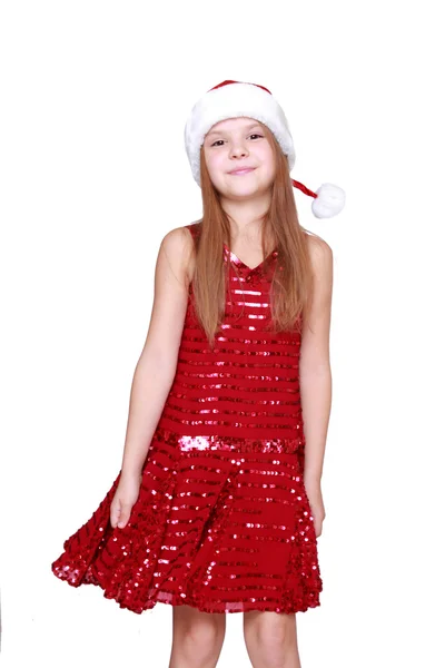 Girl in a fancy red dress — Stock Photo, Image