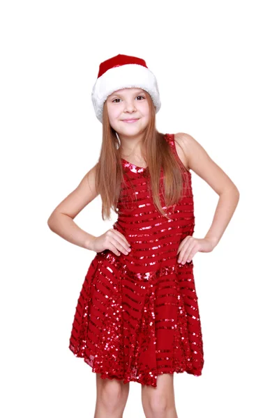 Girl in a fancy red dress — Stock Photo, Image