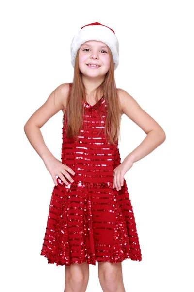 Meisje in een mooie rode jurk — Stockfoto