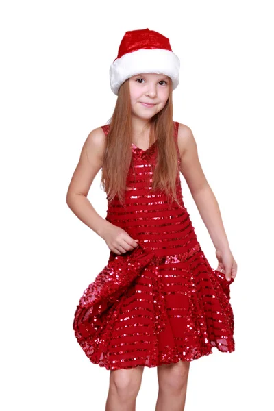 Girl in a fancy red dress — Stock Photo, Image