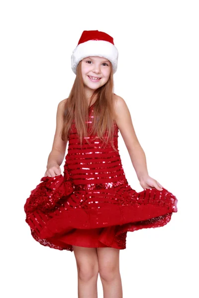 Mädchen tanzt im roten Kleid — Stockfoto