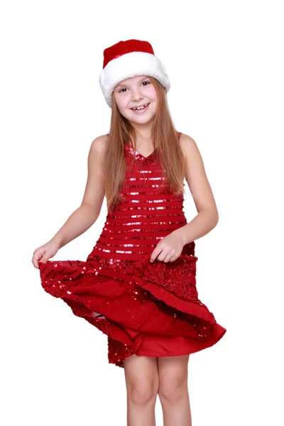 Girl dancing in red dress — Stock Photo, Image