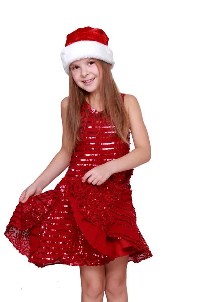 Girl dancing in red dress — Stock Photo, Image