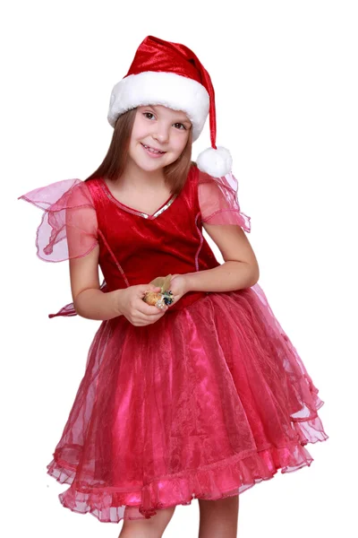 Kız giyen Noel Baba şapkası — Stok fotoğraf