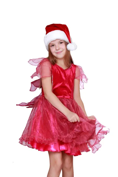 Flicka klädd santa hatt — Stockfoto