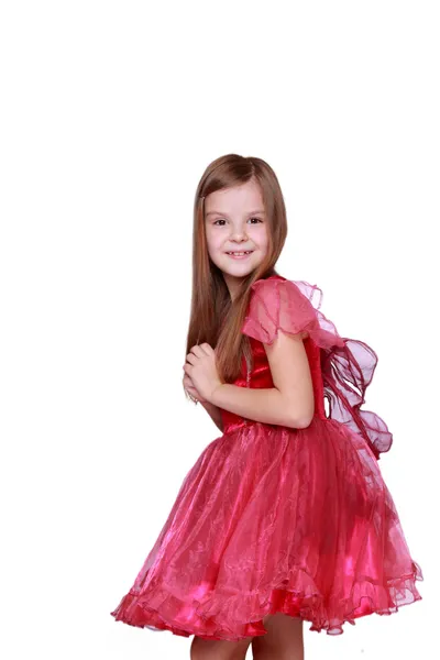 Menina vestindo vestido vermelho bonito — Fotografia de Stock