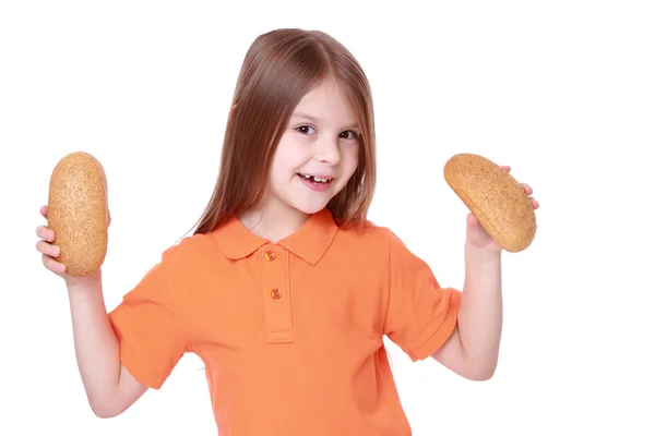 Meisje met broodjes — Stockfoto