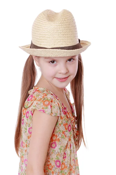 Young girl in a summer hat — Stock Photo, Image