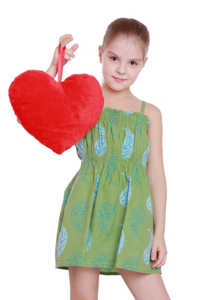 Girl with big red heart — Stock Photo, Image