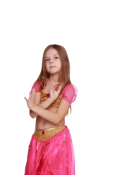 Dívka v růžových Arabský tanec kostým — Stock fotografie