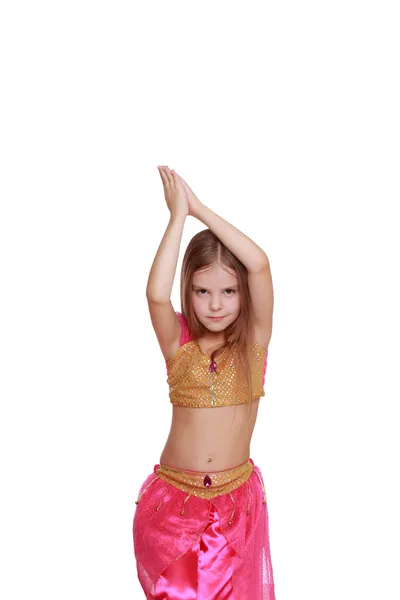 穿着粉红色的阿拉伯文舞装束的女孩 — 图库照片