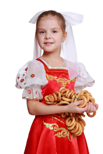 身穿传统服装的俄罗斯姑娘 免版税图库图片