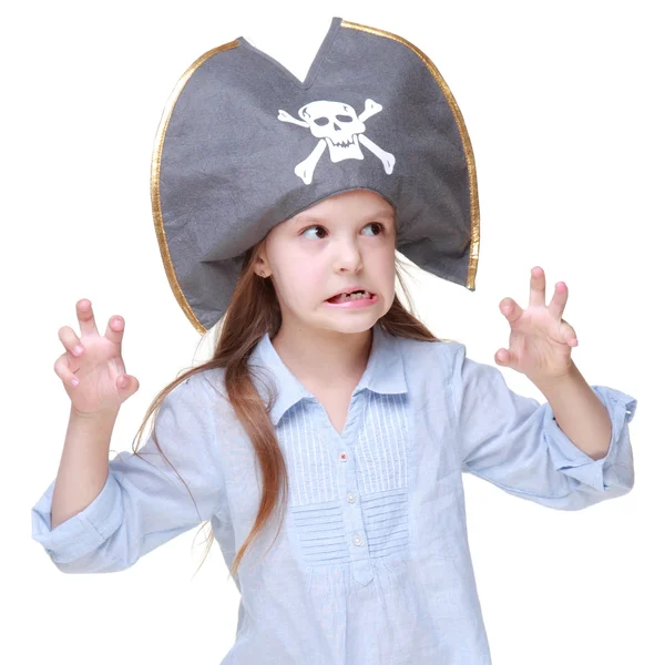 Meisje in de piraat kostuum — Stockfoto