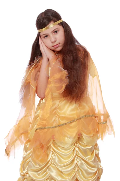 Girl with long hair in a wonderful fancy dress — Stock Photo, Image