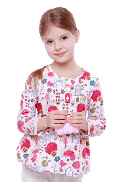 Dívka s růžová Peněženka — Stock fotografie