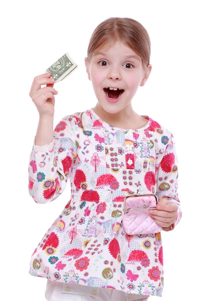 Girl with money and wallet — Stock Photo, Image