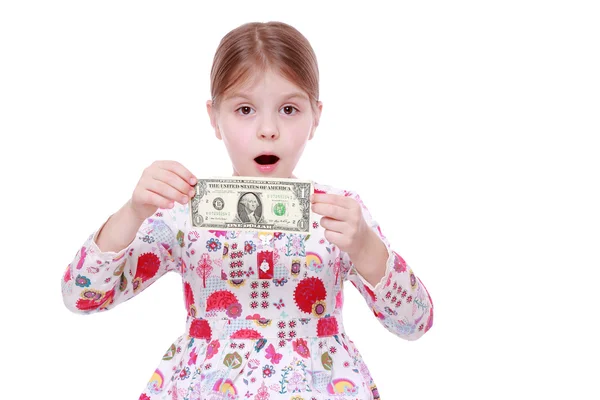 紙のお金を持つ少女 — ストック写真