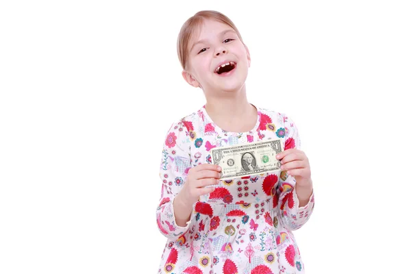 Chica con papel moneda — Foto de Stock