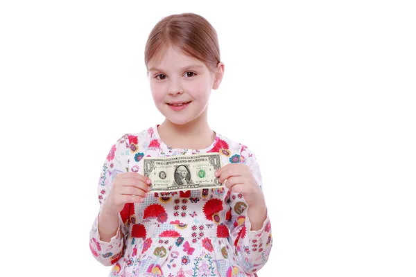 Chica con papel moneda — Foto de Stock