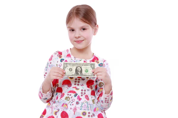 Dívka s papírové peníze — Stock fotografie