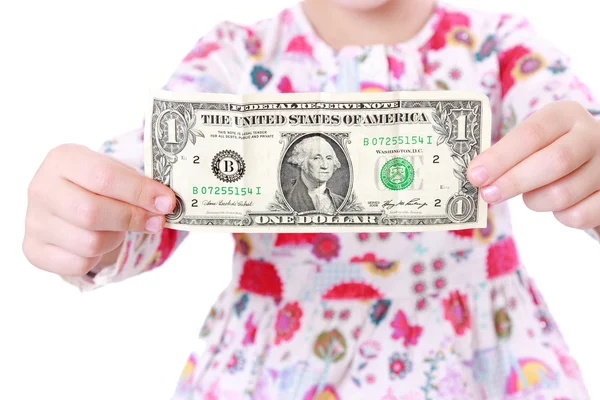 Girl with paper money — Stock Photo, Image