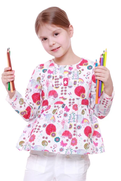 Chica con lápices de colores —  Fotos de Stock