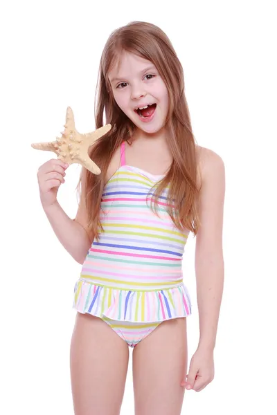 Fashion little girl in swimsuit — Stock Photo, Image