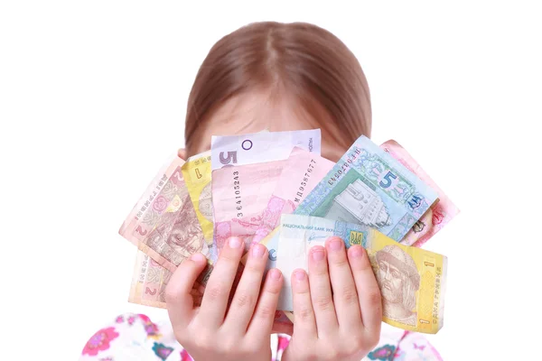 Girl with paper money — Stock Photo, Image