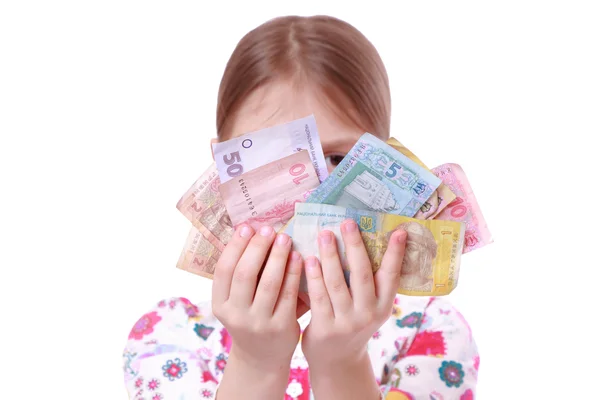 Girl with paper money — Stock Photo, Image