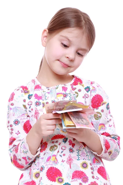 Girl with paper money — Stock Photo, Image