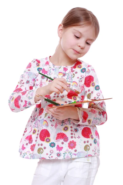 可爱的小女孩绘画 — 图库照片