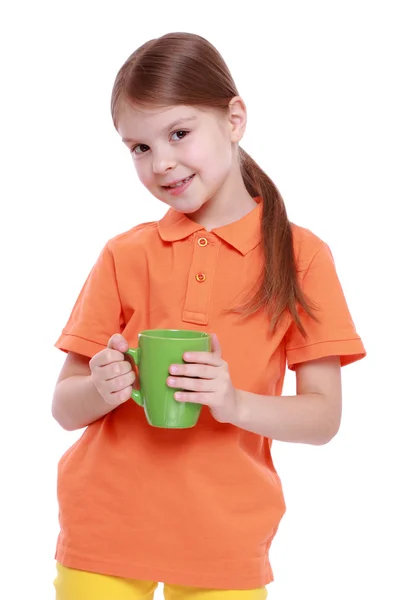 Fille avec tasse de thé — Photo