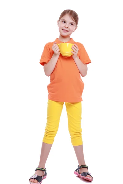 Kid with tea cup — Stock Photo, Image