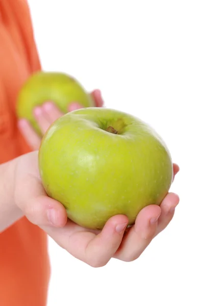 緑のリンゴと手 — ストック写真