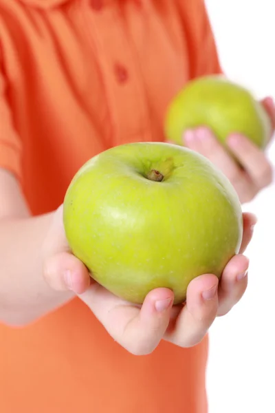 緑のリンゴと手 — ストック写真