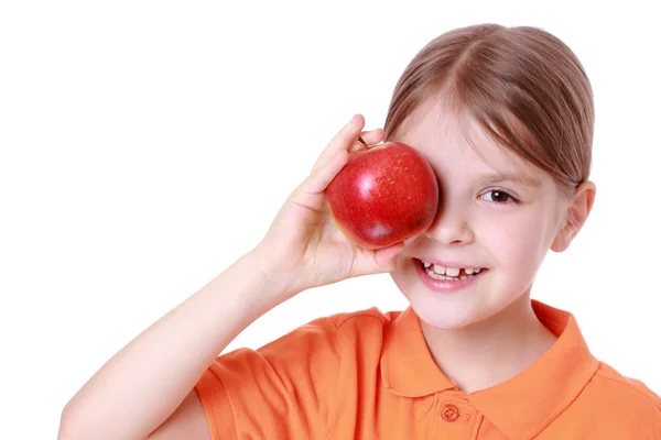 Girl with red apple — Stock Photo, Image