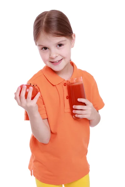 Girl holding tomato juice — Stock Photo, Image