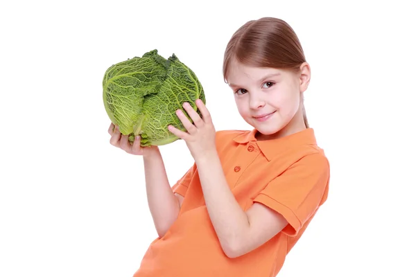 Kız holding lahana — Stok fotoğraf