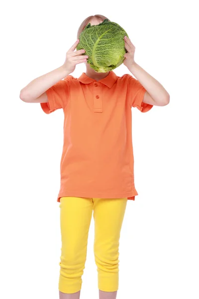 Girl holding cabbage — Stock Photo, Image