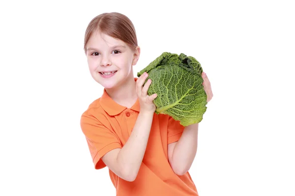 Kız holding lahana — Stok fotoğraf