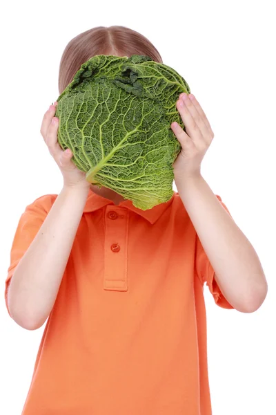 Girl holding cabbage — Stock Photo, Image