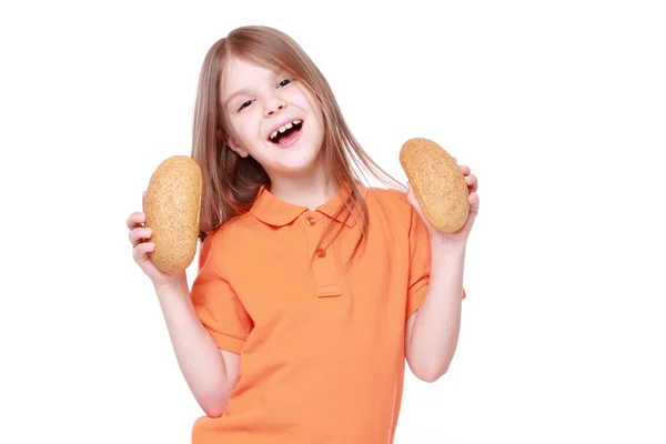 Meisje met broodjes — Stockfoto
