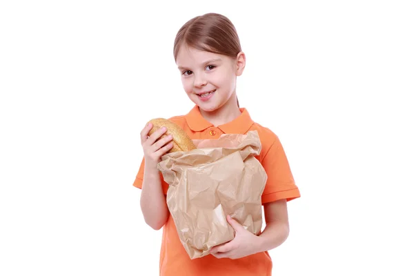 Menina com pão — Fotografia de Stock