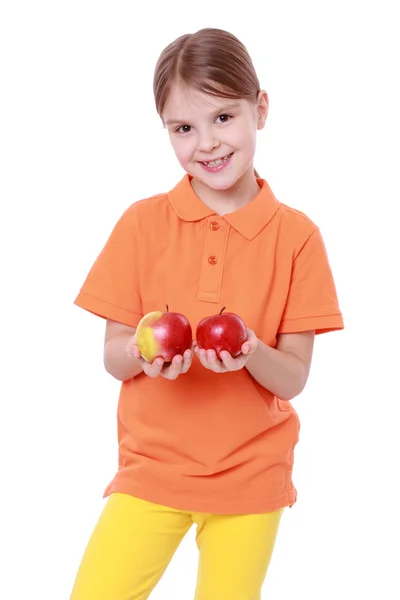 Girl with red apples — Stock Photo, Image